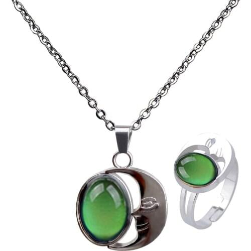 Color Change Jewelry Round Moon Pendant Feeling Emotion Choker Mood Pendant Chain Necklace 50cm Long Chain