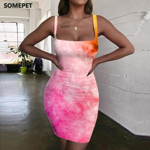 SOMEPET Colorful Dresses Women Abstract Ladies Dresses Smoke Cloud Bodycon Dress Art Sundress Womens Clothing Mini Evening New