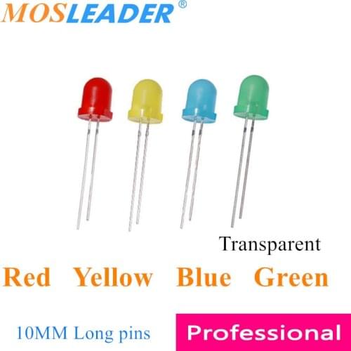 Mosleader 10MM LED Red Yellow Blue Green Long pins Transparent Color turn color Round top Chinese DIP LED Diodes
