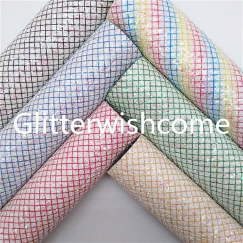 Glitterwishcome 21X29CM A4 Size Grids Printed Chunky Glitter Leather, Glitter Leather fabric Vinyl for Bows, GM854A