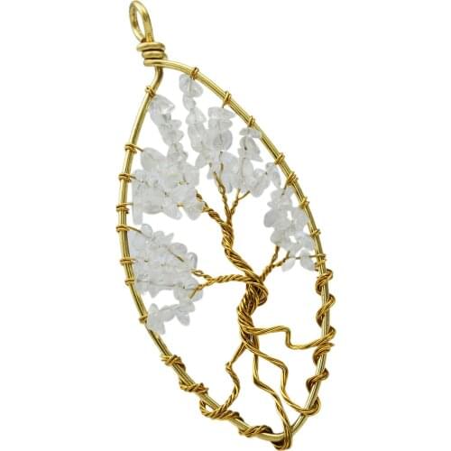 Rock Quartz Tree of Life Pendant Healing Crystal Women Pendants Gold Color Reiki Jewelry Women Jewelry