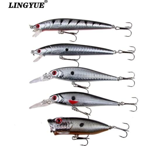 LINGYUE Fishing Lures Set Mixed 5pcs/Lot Artificial Hard Baits Mix 5 Varisized Models Fishing Tackle Minnow Lure and Popper Bait