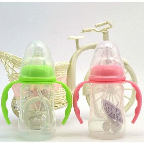 Cute Baby Bottle Infant Newborn Cup Children Learn Feeding Drinking Handle Bottle Kids Straw Juice Water Bottles 120ml 1pcs