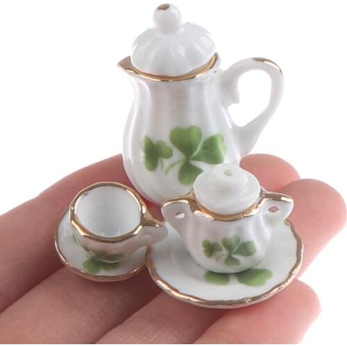 15pcs 1:12 Miniature Porcelain Tea Cup Set Flower Tableware Kitchen Dollhouse (8 Patterns for your choice)
