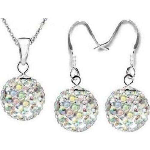 5set/lot 10mm multicolor mixed white disco ball Crystal set silver plated drop studs earrings Necklace Chains l5362
