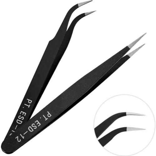 Stainless Steel Black Eyebrow Tweezers Curved Straight Nail Art Rhinestones Picking Tool False Eyelash Clip Nipper Makeup Tools