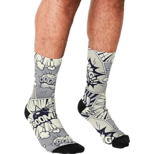 Socks Men harajuku Boom Goes the Comic Book Socks Printed Happy hip hop Men Socks Novelty Skateboard Crew Casual Crazy Socks