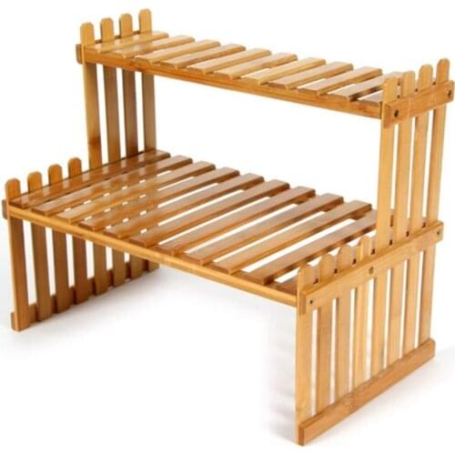 Plant Stand Flower Display Desktop Rack Holder Bamboo Shelf Garden Storage Dormitory Modern Double Layer