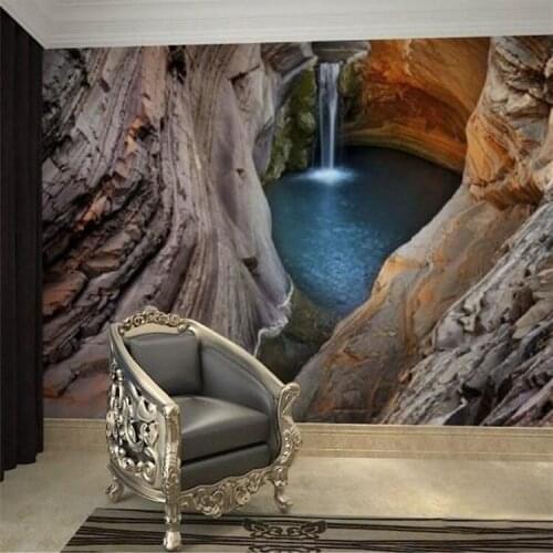 Custom 3D Stereo Large Mural Cave Waterfall Non-woven Wallpaper Printing Abstract Bedroom Living Room Backdrop Photo Wallpaper