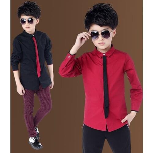 Children Boys Shirts 2020 Spring Fashion Kids Classic Long Sleeve Tie Shirts For School Boys 4-14 Years Tops TX251