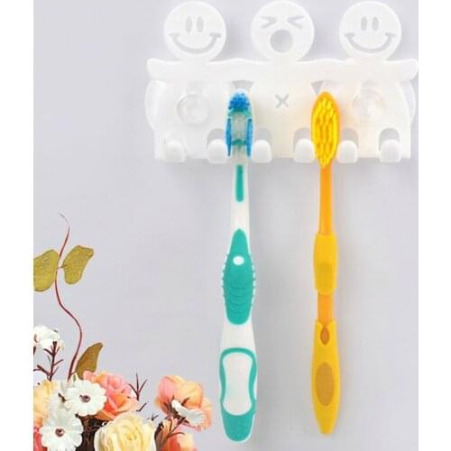 Smiling Face Cartoon Wall Sucker Toothbrush Rack Holder Plastic Home Bathroom Organizer Tool Tooth Brush Holder Automatic