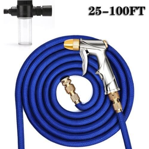 25FT-100FT Garden Hose Pipe Expandable Magic Hose Plastic Flexible Car Wash Hose Metal Spray Gun Outdoor Garden Watering