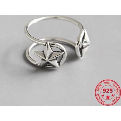 925 SterlingSilver Ring Retro Old Five-pointed Star Female Open Personality Ring