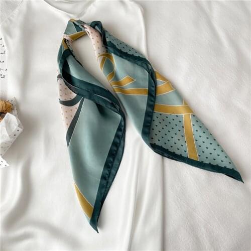 Silk Shawl Neckerchief Female Print Headscarf Satin Square Scarf For Women Headband Hair Wrap Foulard Hijab 2021 Fashion Bandana