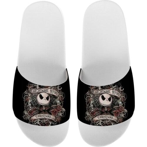 WHEREISART Nightmare Before Christmas Print Summer Women Slides Slippers Home Ladies Gothic Sandals Flip Flops Zapatos de Mujer