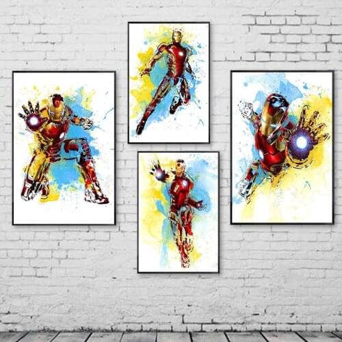 Marvel Superheroes Watercolor Canvas Painting Psoters Avengers Marvel Superheroes Iron Man for Kids Room Wall Decoration Gift