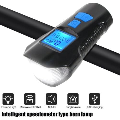 Bicycle Light USB Charging/ Battery Bike Front Light Flashlight Safety Warning Cycling Head Light W/ Horn Speed Meter LCD Screen