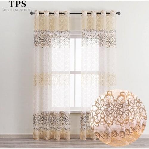 TPS Modern Floral Sheer Tulle Curtains for Living Room Printed Curtains for Bedroom Kitchen Window Treatment Voile Curtain Panel