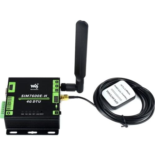 Waveshare Industrial Grade SIM7600E-H 4G DTU, RS232/485/TTL to 4G LTE, GNSS, for China,Europe,the Middle East,Africa,South Korea