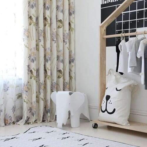 Cotton Linen Curtain Decoration Fabric Printed Curtain Korean Style Fresh Flowers Bedroom Library New Products