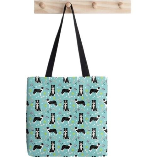 Women Border Collie tennis ball Printed Kawaii Bag Harajuku Shopping Canvas Shopper Bag girl handbag Tote Shoulder Lady Bag