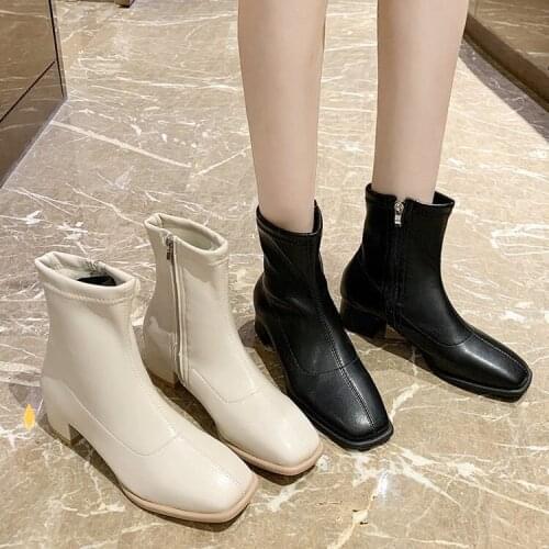 Womens boots simple style pure white short boots womens leather casual fit round head high heels womens Boots