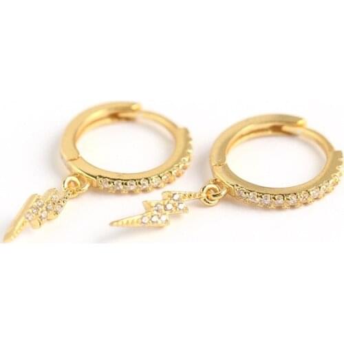 925 Sterling Silver Earring Fashion Zircon Double Fold Lightning Shape Short Pendant Earring Cute Trend Female Girl Ear Jewelry