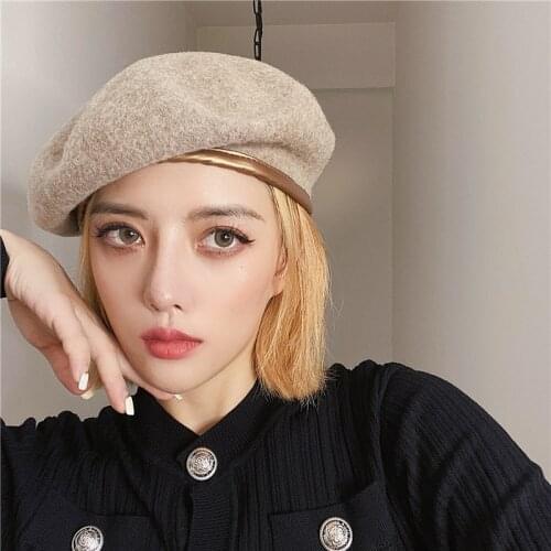 Womens hats winter solid color wool beret hats fashion warmth without eaves hats ladies casual beanies hats
