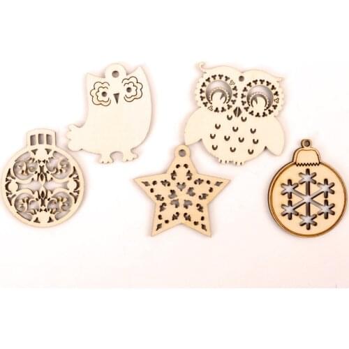 Christmas Owl Pattern Wooden Scrapbooking Collection Craft Handmade DIY Accessory Home Decoration 42-45mm 10pcs