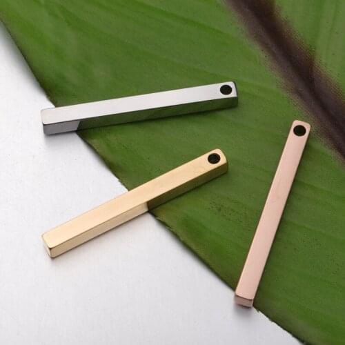 5x50mm Stainless Steel Blank Bar Pendant Rose Gold/Gold/Silver Color Metal Rectangle Plate Tag Mirror Polished Wholesale 10pcs