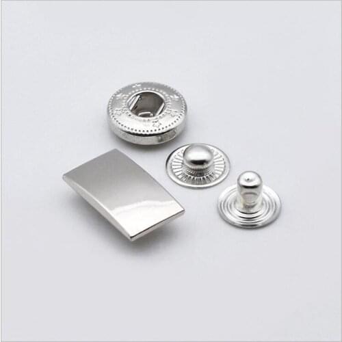 100 Sets Multi-Size Silver Snap Buttons S-Spring Socket Popper Fasteners for Jacket Bag Closures rectangle 20mm X11mm