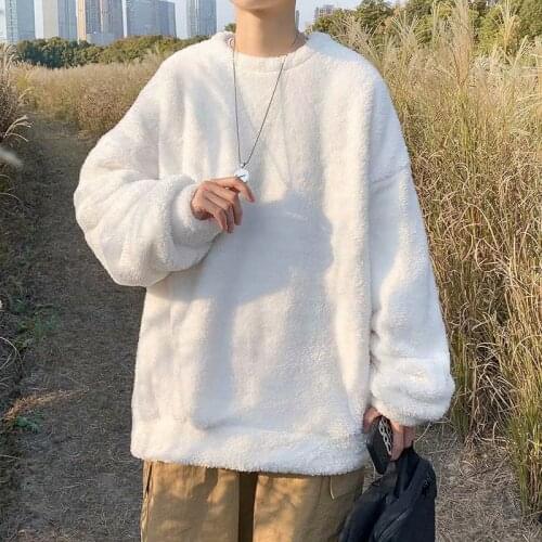 2020 Mens Thickened Lambs Hoodies Cotton Clothes Casual Loose Coats Fleece Lining Pullover White/black Color Sweatshirts M-2XL