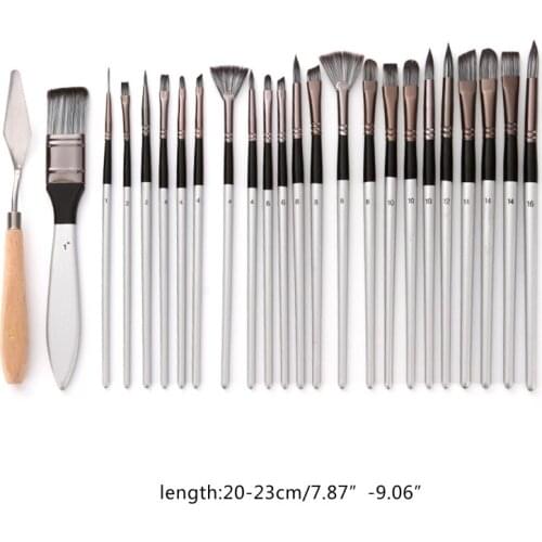 24Pcs/set Nylon Hair Wooden Handle Watercolor Paint Brushes Pen Scrubbing Scraper DIY Oil Acrylic Painting Art Craft