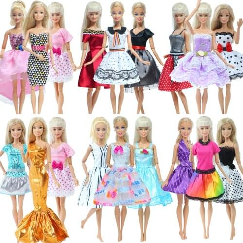 3 Pcs/Set Handmade Doll Dress Mixed Pink Purple Lace Mini Gown Wedding Party Wear Clothes for Barbie Doll Accessories Girls Toys