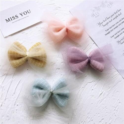 5pcs/lot 9 cm DIY handmade gauze ribbon fabric bow Patches Appliques For Clothes DIY Hair Decoration