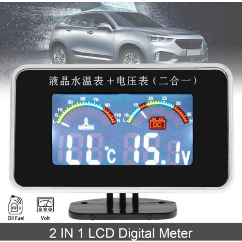 12V 24V Car Water Temp Gauges Universal 2 In 1 LCD Digital Volt Gauge + Water Temp Gauge with Sensor Auto Instrument for Cars