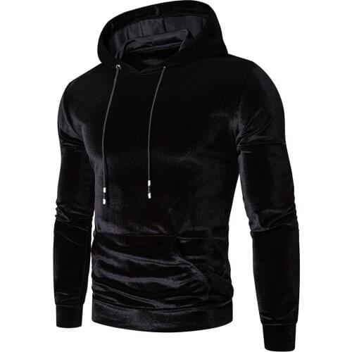 Velvet Hoodie Sweatshirts Mens Autumn Winter Warm Tops Large Size Full Sleeves Sweatshirt Pure Color Slim Fit Top