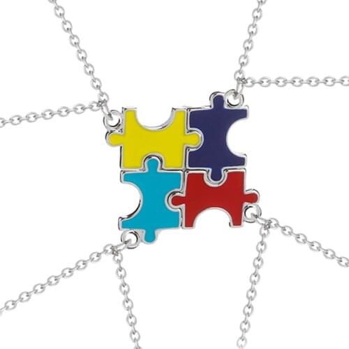 BFF Necklaces for 4 splicing necklaces stitched puzzle yellow red light blue enamel necklace friendship jewelry for bestfriend