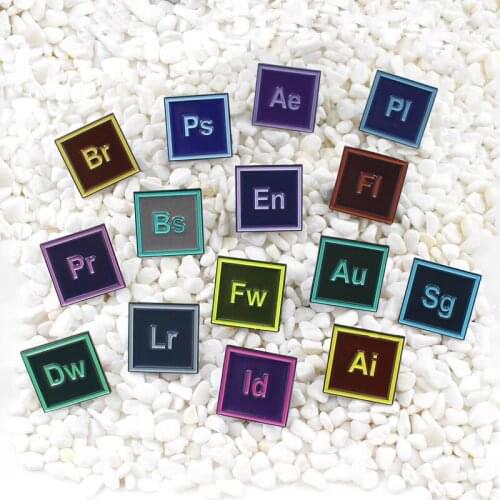 Creative letter Design drawing software acronym letter square enamel brooch Office software application-specific letters badge