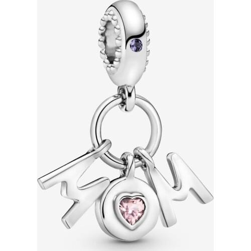 100% Real 925 Sterling Silver Mom Letters Dangle Charms Beads Fit Pandora Bracelet Women Gift Jewelry Making