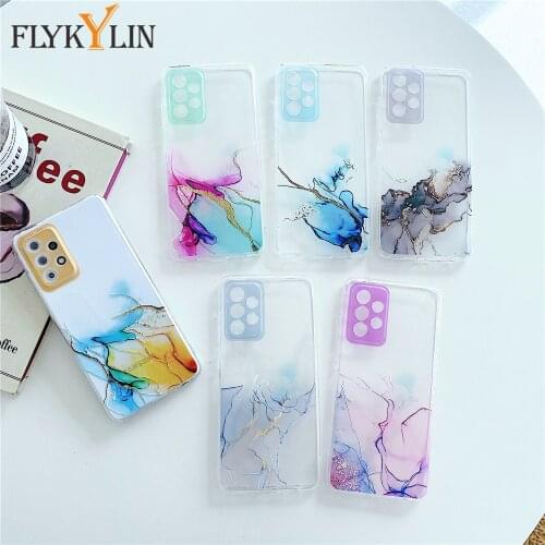 Camera Protection Watercolor Marble Phone Case on For Samsung Galaxy S21 FE S21 Ultra A72 A52 A32 A12 A22 5G Soft Silicone Cover