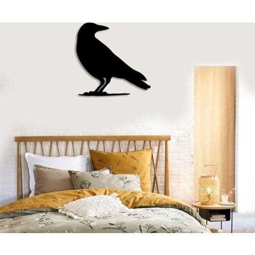 Black Crow Looking for its Prey from Behind Wall Room Accessory Wooden Table 50x50cm