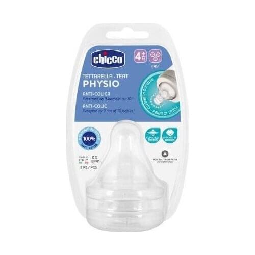 CHICCO TETINA PHYSIO 4MESES+ FL RAPIDO SIL 2 UNID