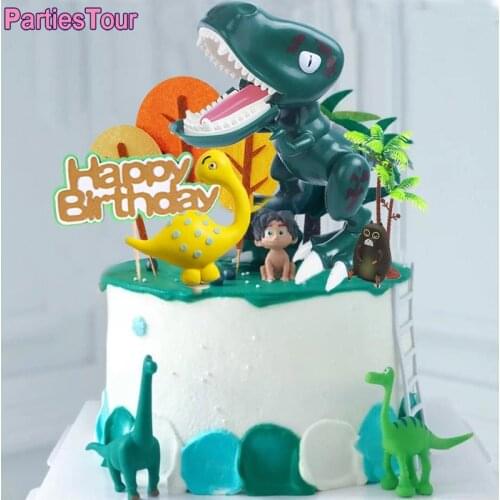 Dinosaur Cake Toppers Dino Happy Birthday Topper Flag Dinosaur Mini Action Figures Ornament Dino Birthday Cake Decor Game Toys