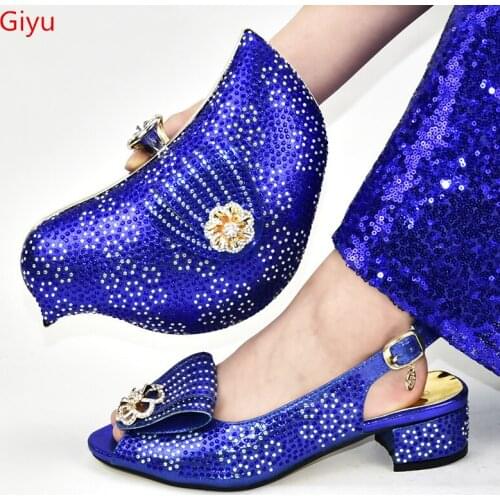 Doershow Italian blue Shoes With Matching Bags African Women Shoes and Bags Set For Prom Party Summer Sandal! SJG1-4