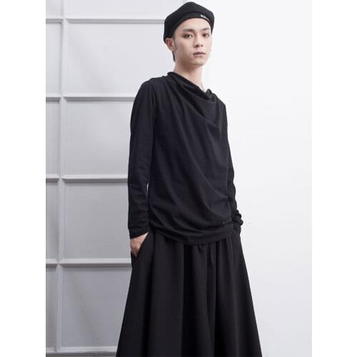 Spring and summer 2021 Korean new handsome fashion mens fashion popular leisure pile collar pleated bottomed long sleeve T-shir