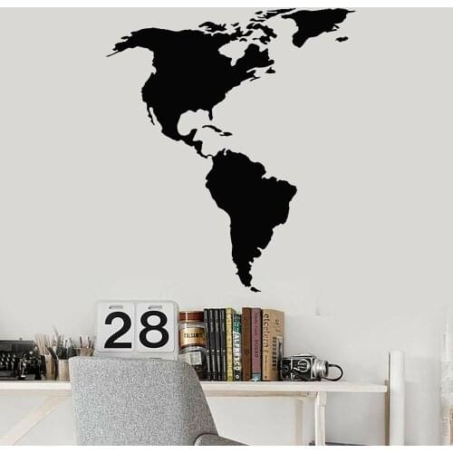 Geography Wall Stickers For Book Room North and South America Continent Vinyl Wall Decal For Living Room Kitchen Decoration W912