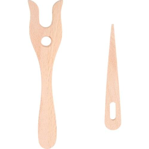 2pcs/set Wood Braiding Tools DIY Handmade Y Big Eye Needle Fork Knitting Bracelet Necklace Fiber Weave Loom Sewing Tool Hicello