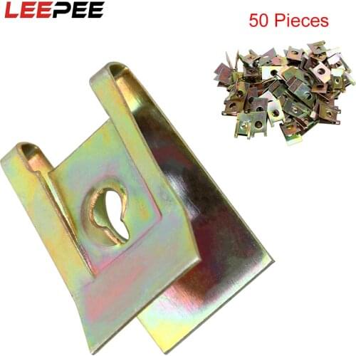 LEEPEE 50pcs Car Door Panel Spire Screw Base U-Type Clip Iron Nuts Bronze Tone Spring Metal Clip Car-styling Auto Fastener Clips