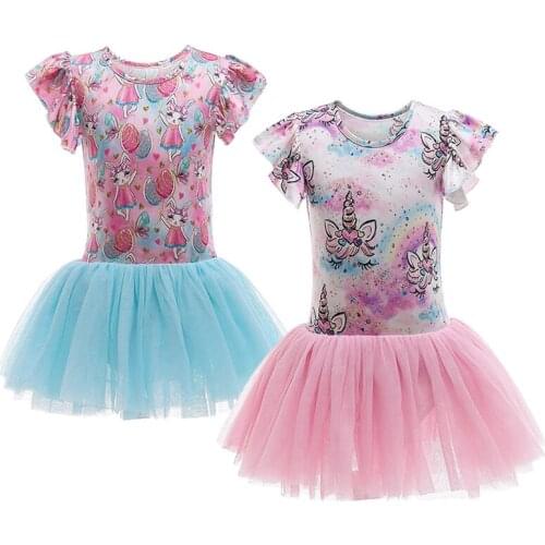 Unicorn Summer Baby Girls Dress Short Sleeve Mesh Little Princess Swimsuit Christmas Birthday Party Gift 2-10 Years Kids Dresses